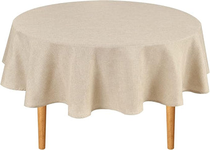 Hiasan Round Linen Tablecloth 70 Inch - Wrinkle and Stain Resistant Washable Polyester Fabric Table Cloth for Dining Room Kitchen Party, Beige