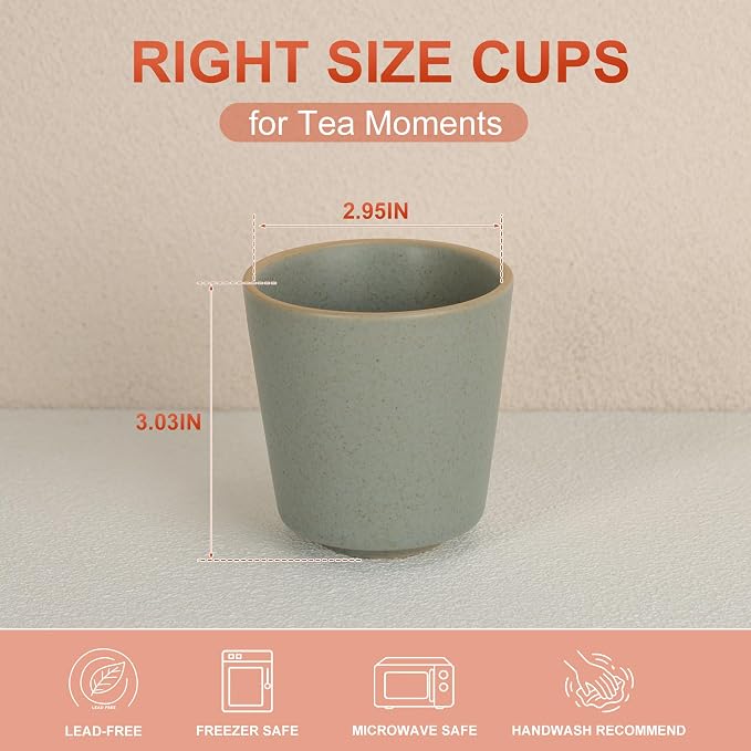 6.7 Ounce Janpanese Tea Cup Set of 4, Matte Grey | Ceramic Matcha Cup - Image 2