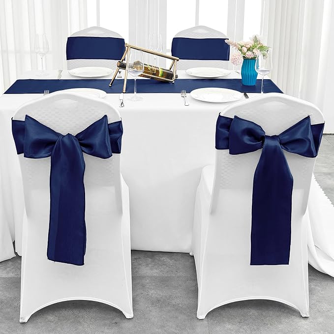 4-Pack Navy Blue Satin Table Runner 12 x 108 Inch Long Bright and Smooth Silk - Image 4