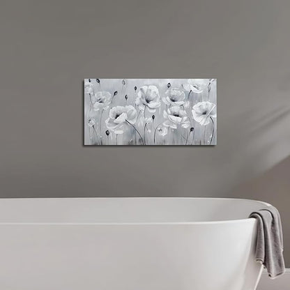 Belmrxne Flower Wall Decor Grey Wall Art Modern Canvas Painting Funny Artwork for Living Room Bedroom Dining Room Bathroom Kitchen Office 12x24 Inches