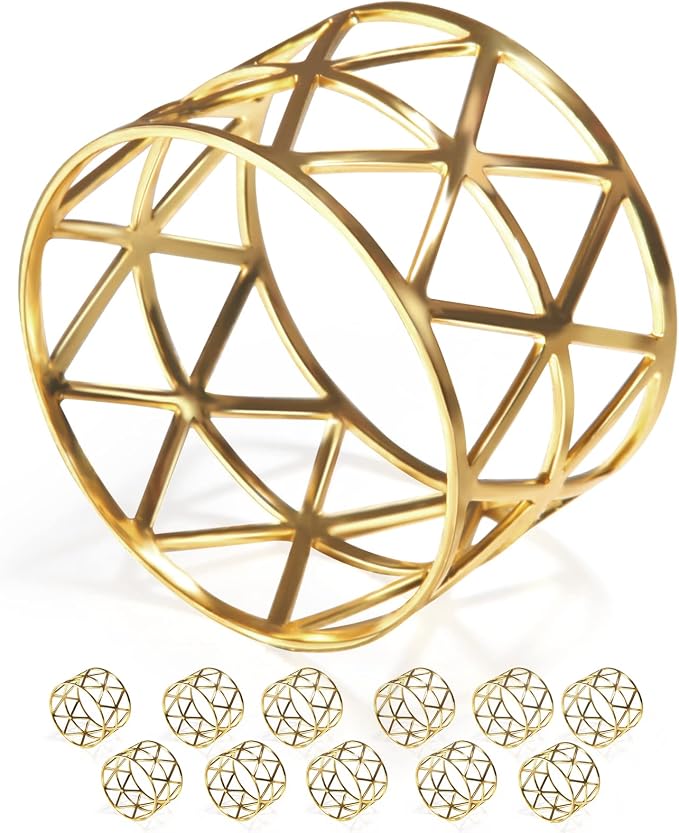 12 Pack Napkin Rings Holders Gold Color Hollow Design Décor Dinner Party by URWOOW