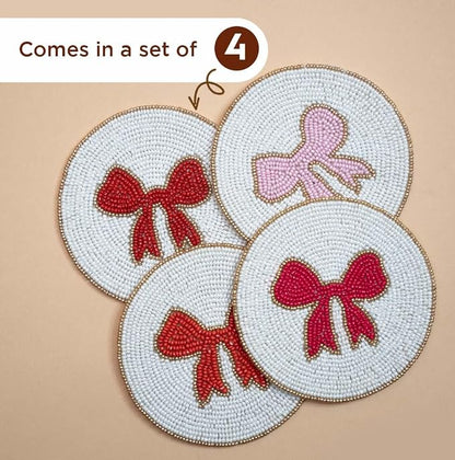 Folkulture Cute Coasters Set of 4, Beaded Handmade Boho Drink Coasters | - Image 2