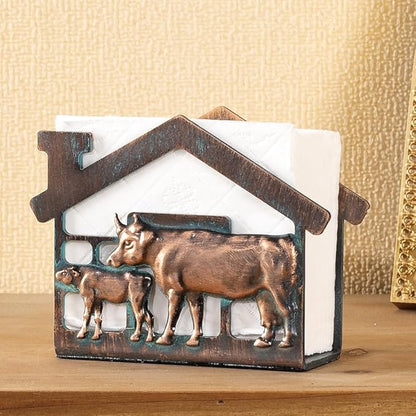 Metal Napkin Holder for Table, Heavy Dudty Rustic Farmhouse Cow & Calf Napkin Holder for Table Napkins, Vintage Metal Tissue Napkin Dispenser, Napkin Table Decor for Kitchen Coffee Shop Bar