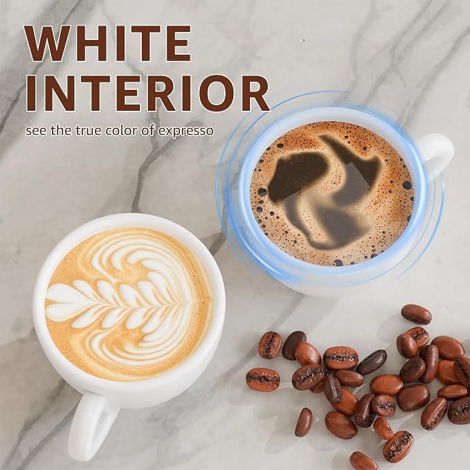 Pilnocok Ceramic Espresso Cups Set of 2, 6 oz White Small Coffee Mugs | - Image 5
