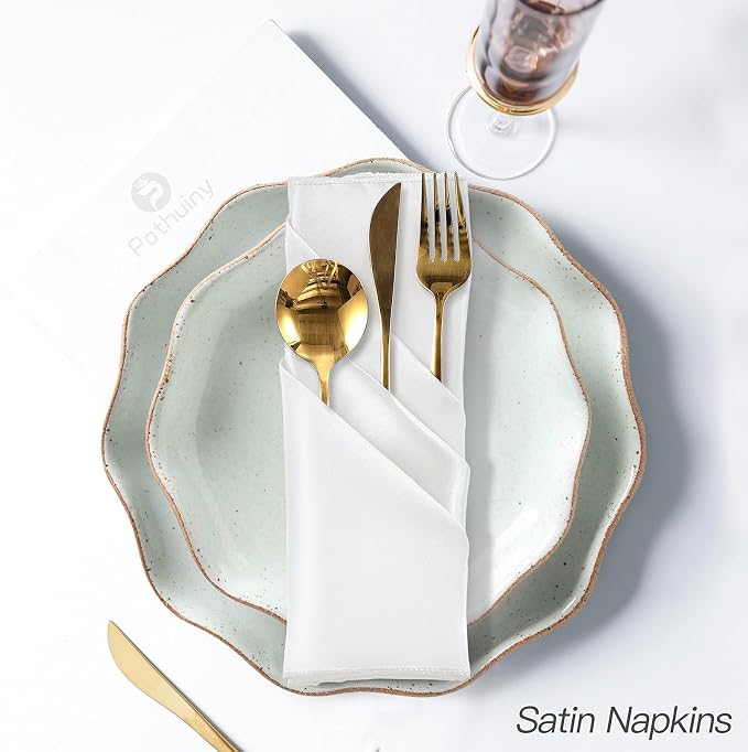 P Pothuiny 50 Pcs White Satin Napkins 17 x 17 Inch, Satin Cloth Napkins | - Image 5