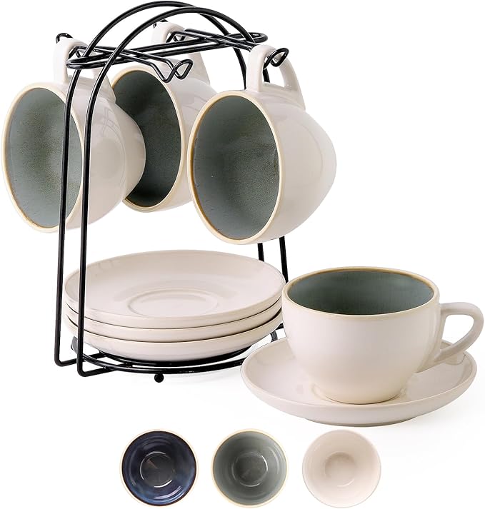 Stackable Cappuccino Cup Set of 4 Activated-Glazed Ceramic Coffee Cup | Ceramic by SIDUCAL