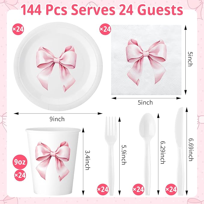 Sieral 144 Pcs Pink Bow Party Supplies Coquette Birthday Party Decoration Bow - Image 2