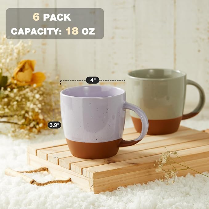 Morandi Color Ceramic Coffee Mugs Set of 6, 18 oz Coffee Cups - Image 3