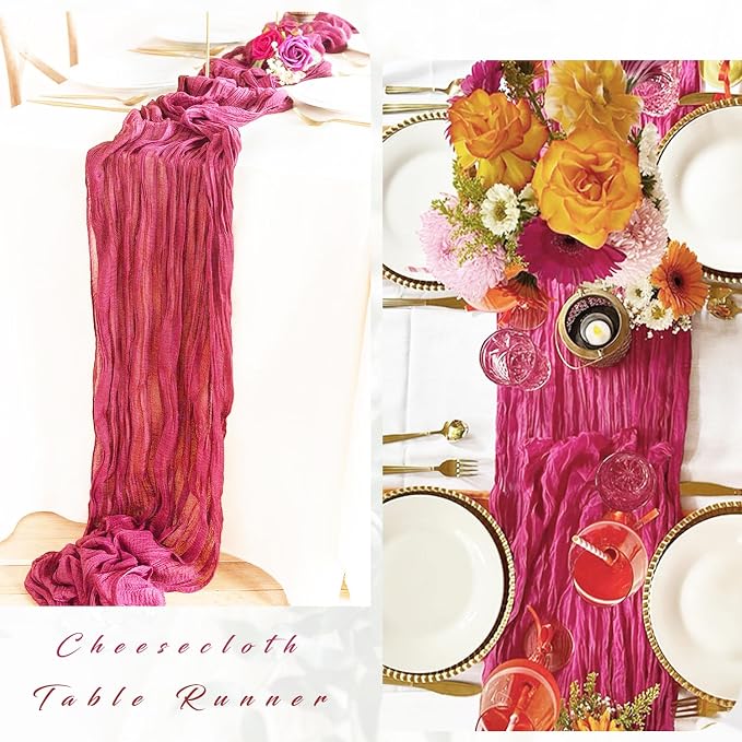 6 Pieces Hot Pink Cheesecloth Table Runners 10FT Gauze Fabric Runner - Image 5