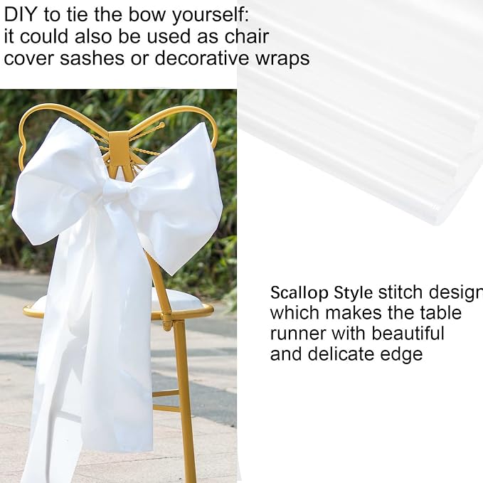 White Satin Table Runner 12x108 Inches, 15 Pack | Silk and Smooth Fabric - Image 5