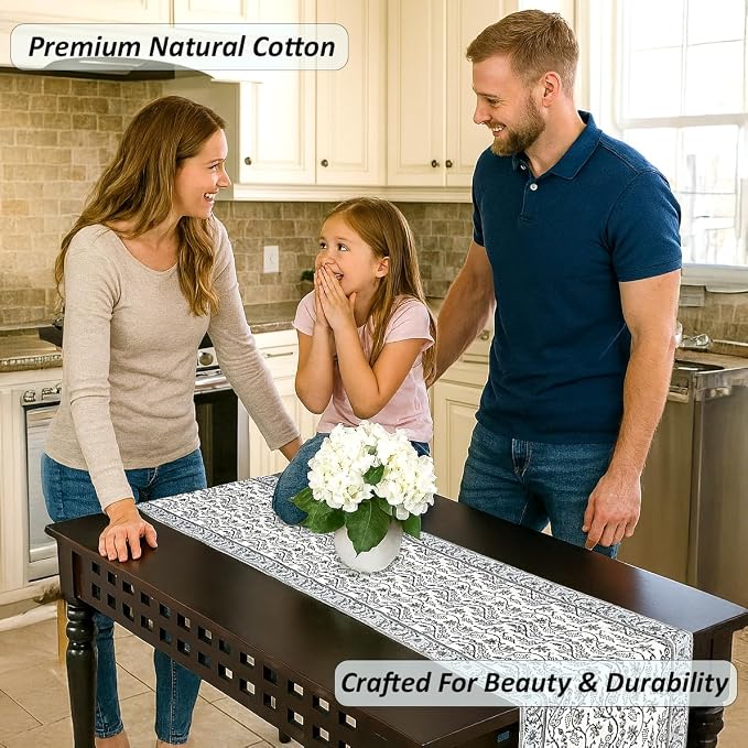 Baby Blue Eyes Hand Block Print 100% Cotton Reusable Table Runner 16" X 90" - Image 5