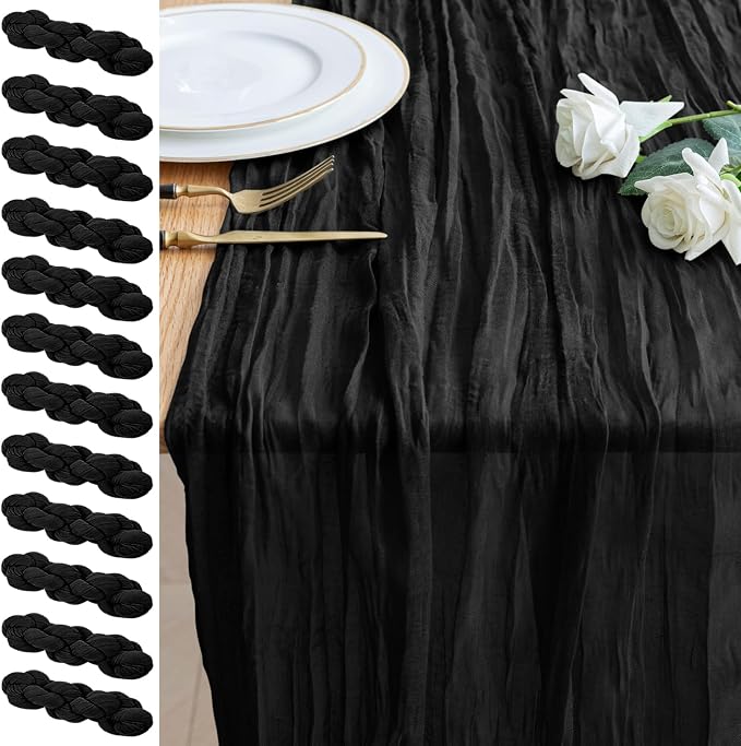Cheesecloth Table Runner 10FT 12Pcs Black Boho Gauze Sheer Runners | Cheese by Xiomot