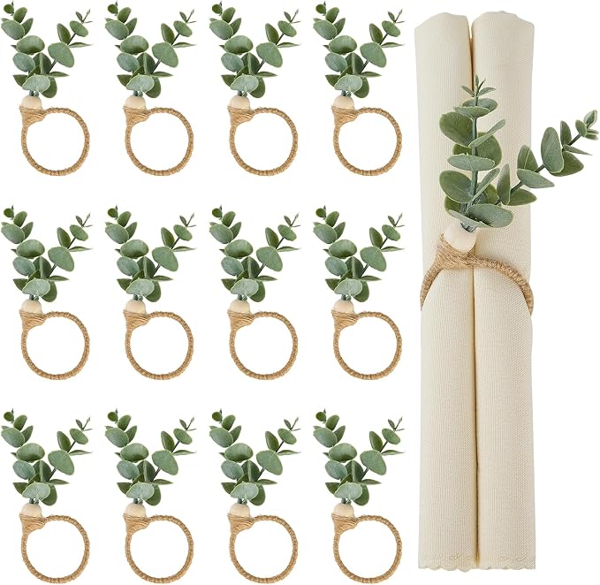 APTWOW Napkin Rings Set of 12, Easter Napkin Rings, Boho Eucalyptus Leaf by APTWOW