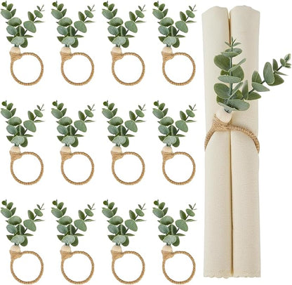 APTWOW Napkin Rings Set of 12, Easter Napkin Rings, Boho Eucalyptus Leaf by APTWOW