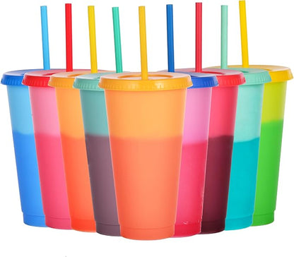 Color Changing Cups, 9 Pack 24oz Plastic Tumblers, Reusable Iced Coffee & by Alohastarttg