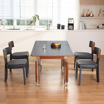 Black Dining Chairs Set of 4,Faux Leather Dining Chairs with Soft Cushion,Comfortable Upholstered Armless Dining Room Chairs with Curved Plywood Back