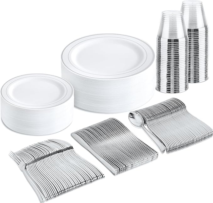 bUCLA 150-Piece Silver Disposable Dinnerware Set by BUCLA