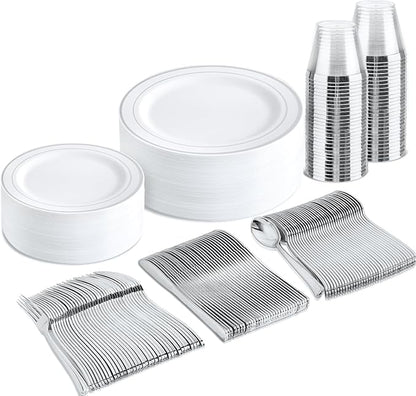 bUCLA 150-Piece Silver Disposable Dinnerware Set by BUCLA