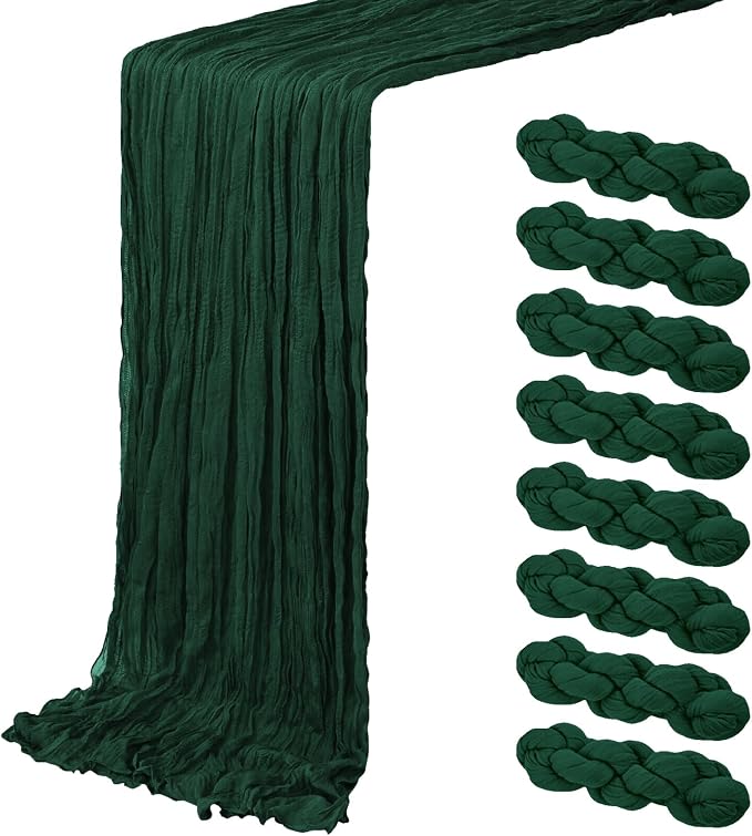 8 Pack Emerald Green Cheesecloth Table Runner 20 x 120 inch Gauze Table Runners by ACSUIT
