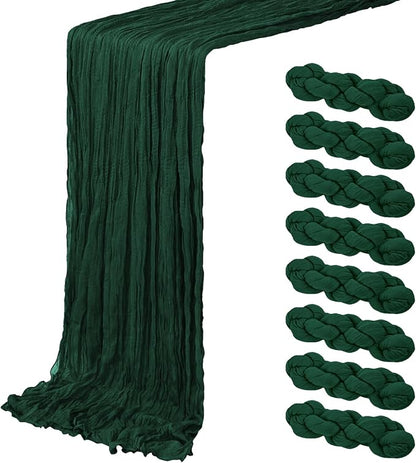 8 Pack Emerald Green Cheesecloth Table Runner 20 x 120 inch Gauze Table Runners by ACSUIT