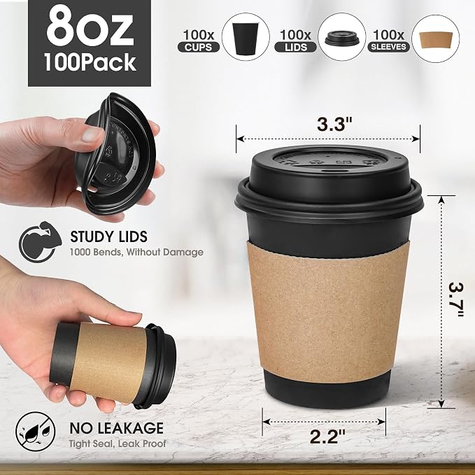 Ginkgo 100 Pack 8 oz Disposable Coffee Cups - Image 2