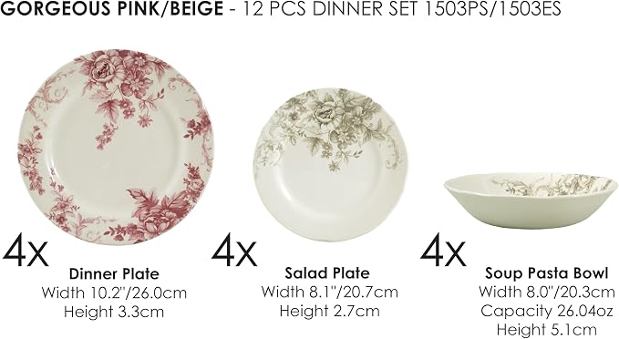 Tudor Royal Collection 12-Piece Premium Quality Porcelain Dinnerware Set - Image 2