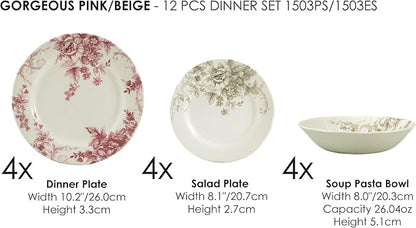 Tudor Royal Collection 12-Piece Premium Quality Porcelain Dinnerware Set - Image 2