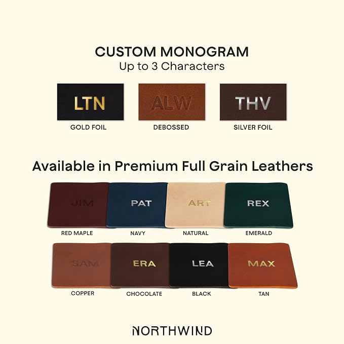 Northwind Personalized Full Grain Leather Coasters Set of 4 | Made in USA - Image 2