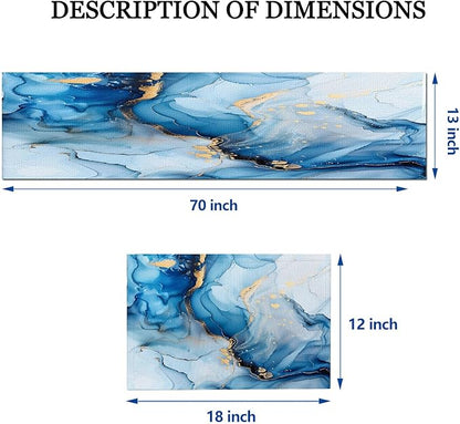 Mcalk Blue Marble Table Runner and Placemats Set of 6, Marble Print Placemats, Modern Cloth Place Mats Indoor for Kitchen,Washable Linen Material for Dining Table