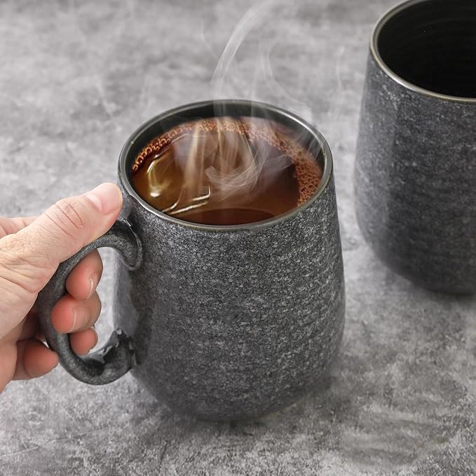 Hasense Dark Grey Coffee Mugs Set of 4, 12oz Ceramic Coffee Cups, Latte Mug - Image 2