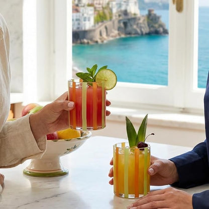 Capri Italian Design Cylindrical Tumblers, 2 Set Olive & Orange Summer Glasses - Image 7
