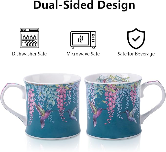 Spring Hummingbird Floral Coffee Mug, 12oz Dark Teal Ceramic Mug - Image 5