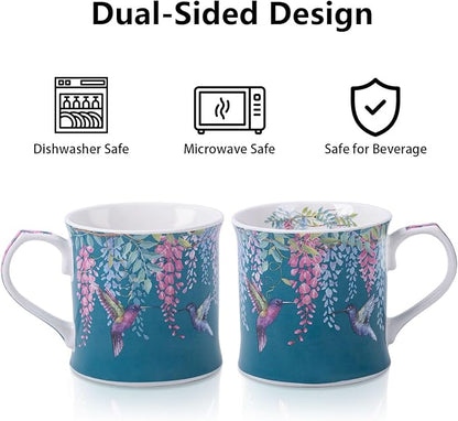 Spring Hummingbird Floral Coffee Mug, 12oz Dark Teal Ceramic Mug - Image 5