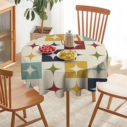 Middle Century Modern Round Tablecloth, Retro Mid Century Geometry Abstract Bohemia Tablecloth for Home Party Dining Room Kitchen Decor 50Inch(127cm)