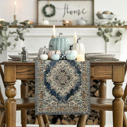 Artoid Mode Boho Bohemia Style Black Table Runner, Country Rustic Farmhouse - Image 2