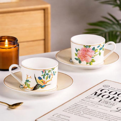 KAMMAK Tea Cups and Saucers Set of 2, Porcelain Coffee Cups, JBE004 | Stackable - Image 6