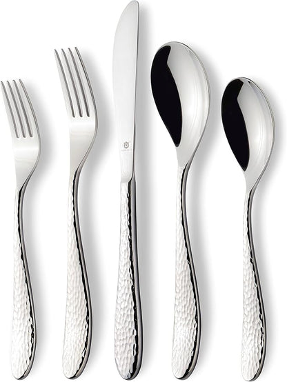 Hammered Silverware Set | Premium 18/10 Stainless Steel Flatware Service by DANIALLI