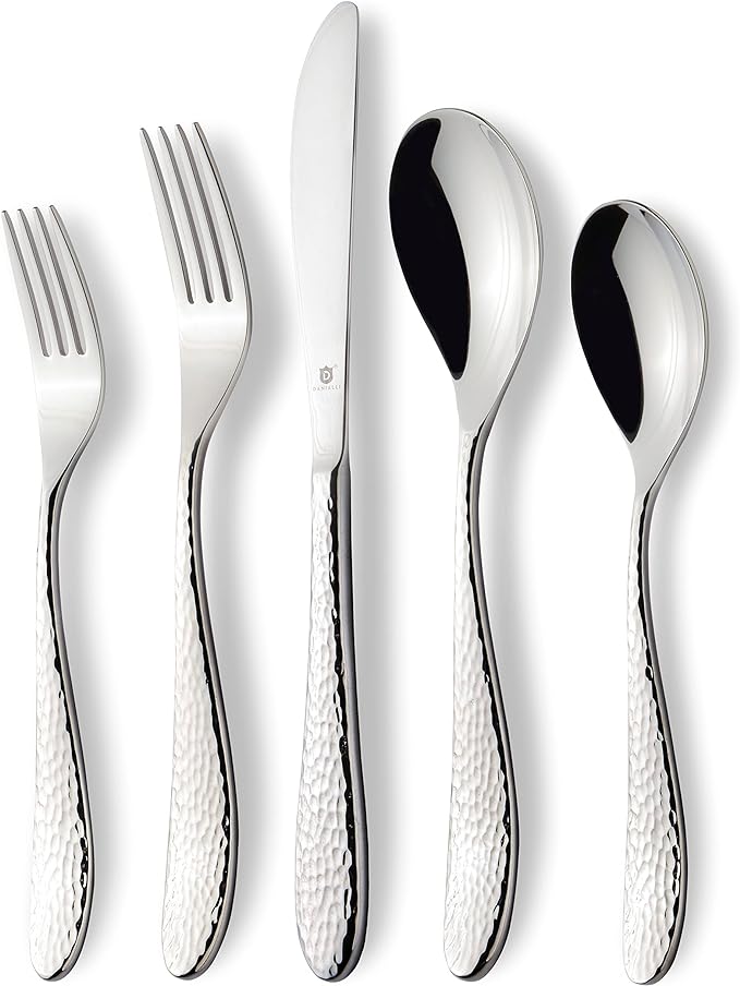 Hammered Silverware Set | Premium 18/10 Stainless Steel Flatware Service by DANIALLI