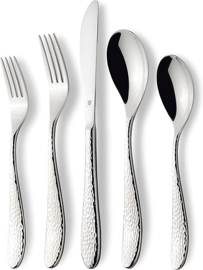 Hammered Silverware Set | Premium 18/10 Stainless Steel Flatware Service by DANIALLI
