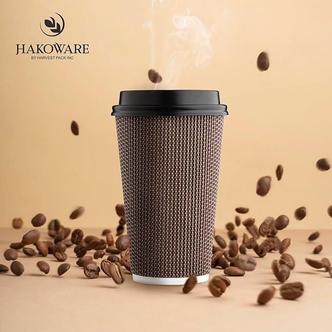 Harvest Pack 16 oz Disposable Coffee Cups, Insulated Ripple Double-Walled Paper - Image 4