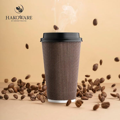 Harvest Pack 16 oz Disposable Coffee Cups, Insulated Ripple Double-Walled Paper - Image 7