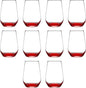DISCOUNT PROMOS 10 Vaso Silicia Stemless Wine Glasses Set, 16 oz. - Clear, Orb-Like, Thick base - Red