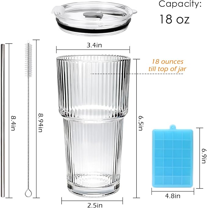 Accguan 18oz Ribbed Glass Tumbler - Image 2