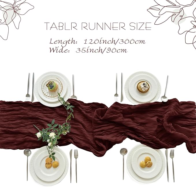 IVAPUPU Burgundy Red Table Runner 120 Inches - Image 4