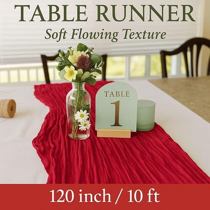 12 Pack Red Cheesecloth Table Runner Set – 10FT x 12pcs Gauze Boho Table Runners - Image 2