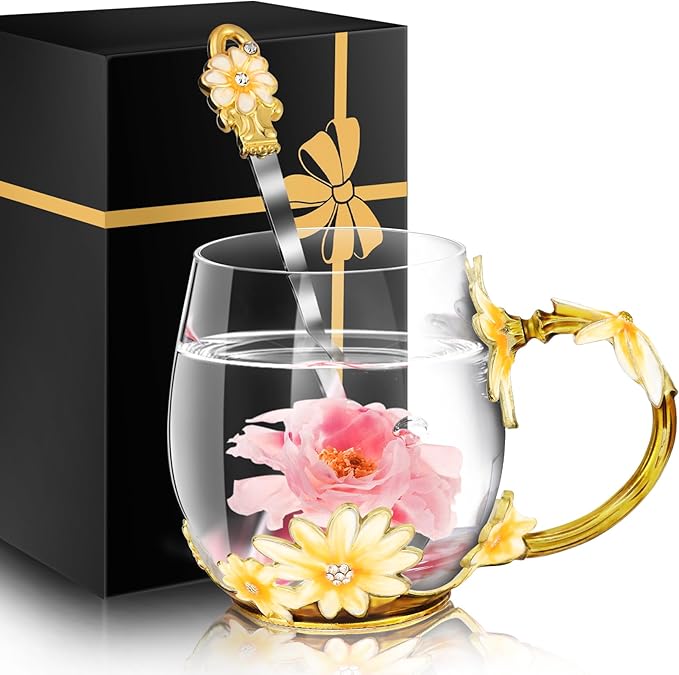 Women Glass Tea Coffee Pretty Cup Set Cute Mug You Are My Sunshine Sunflower by MNZZ