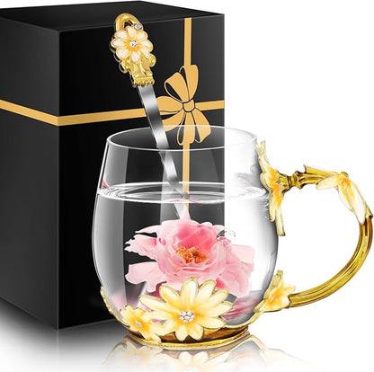 Women Glass Tea Coffee Pretty Cup Set Cute Mug You Are My Sunshine Sunflower by MNZZ
