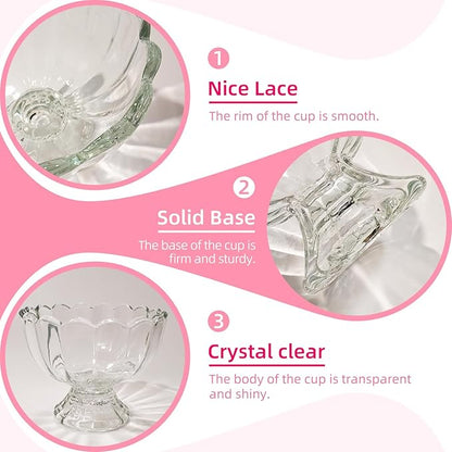 5oz Vintage Glass Dessert Bowls Set of 2, Heavy Base Ice Cream Cups for Sundae, Fruit, Pudding, Snacks & Condiments