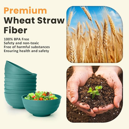 Large Bowls for Eating: Set of 8 Unbreakable 60oz Wheat Straw Bowls, - Image 3