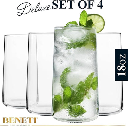 BENETI Modern Crystal Glass Cups, Tall Highball Drinking Glasses Set of 4 | - Image 2